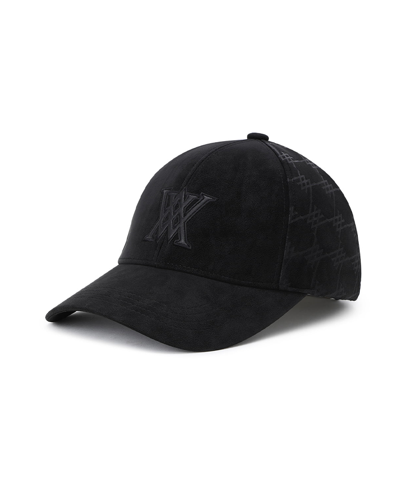 ANEW black suede-look baseball cap with tonal monogram
