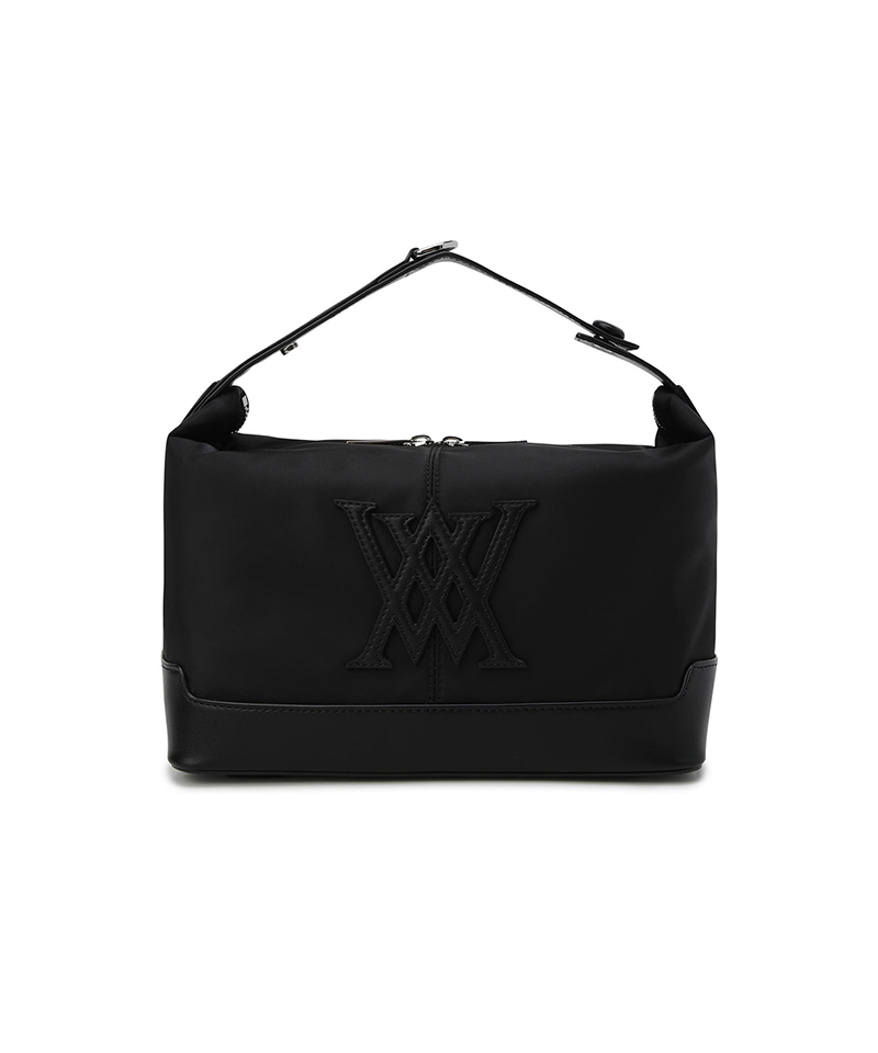 ANEW black nylon shoulder bag with embossed WA logo and top handle