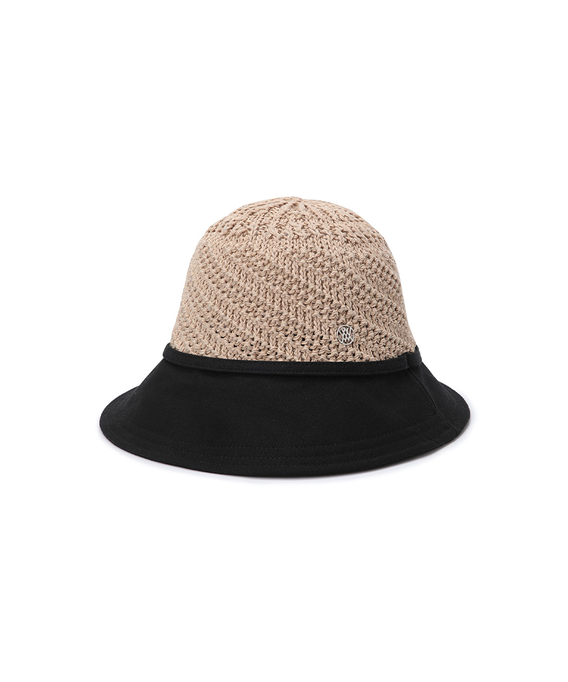 Women's Raffia Mix Bucket Hat - Black