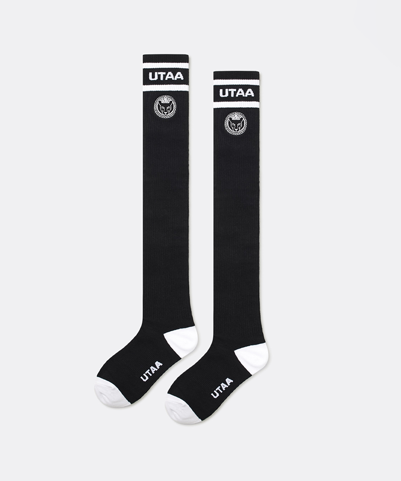 UTAA Women's Ring Panther Line Color Knee Socks - Black