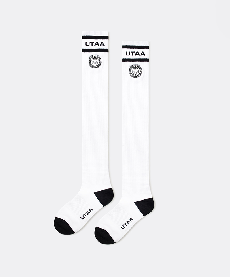 UTAA Women's Ring Panther Line Color Knee Socks - White