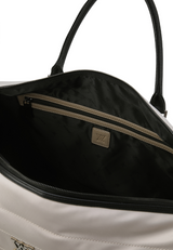 Unisex Fabric Mix Boston Bag - Beige