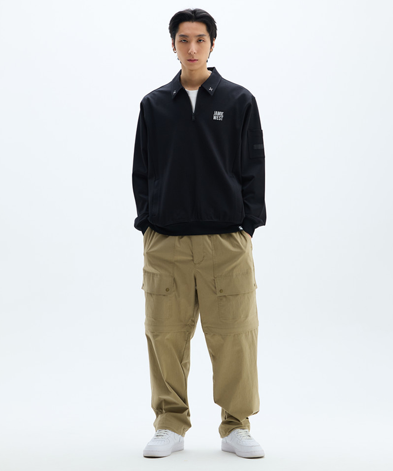 Jamie West Essential Collar Point Half Zip-up Sweatshirts -Black