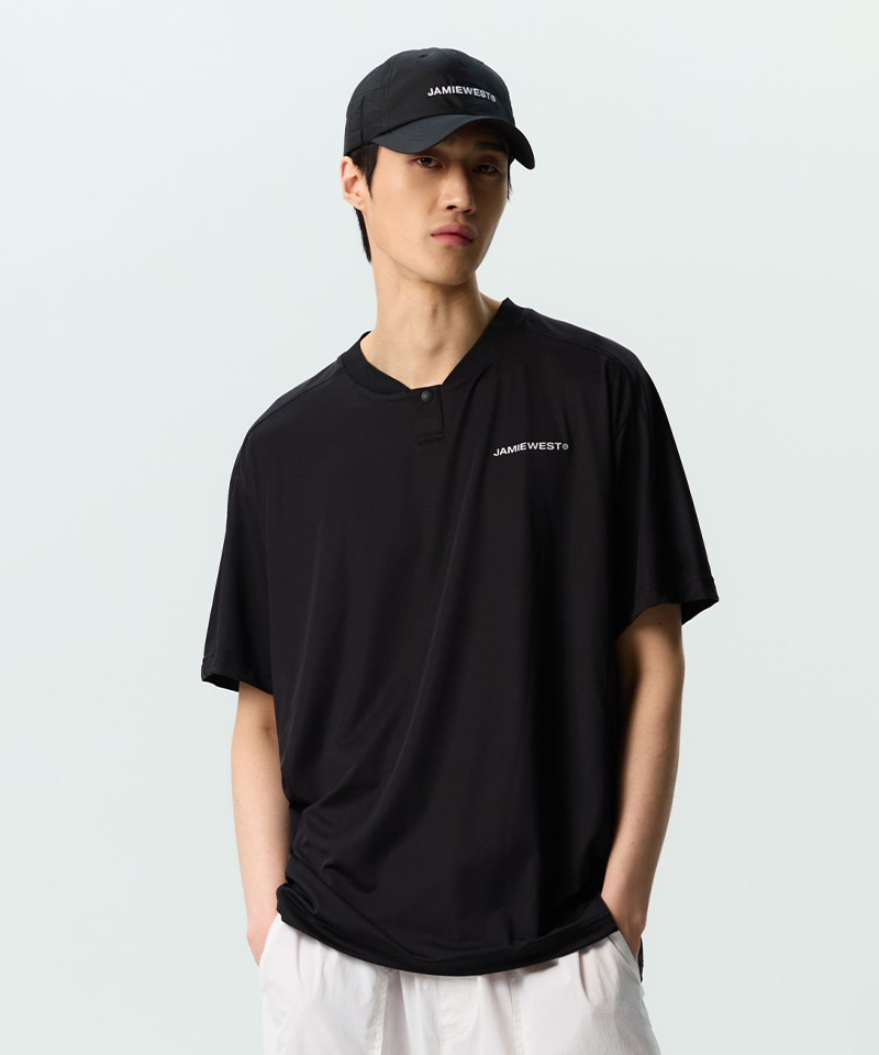 Jamie West Logo Performance Henley Collar T-Shirts - Black