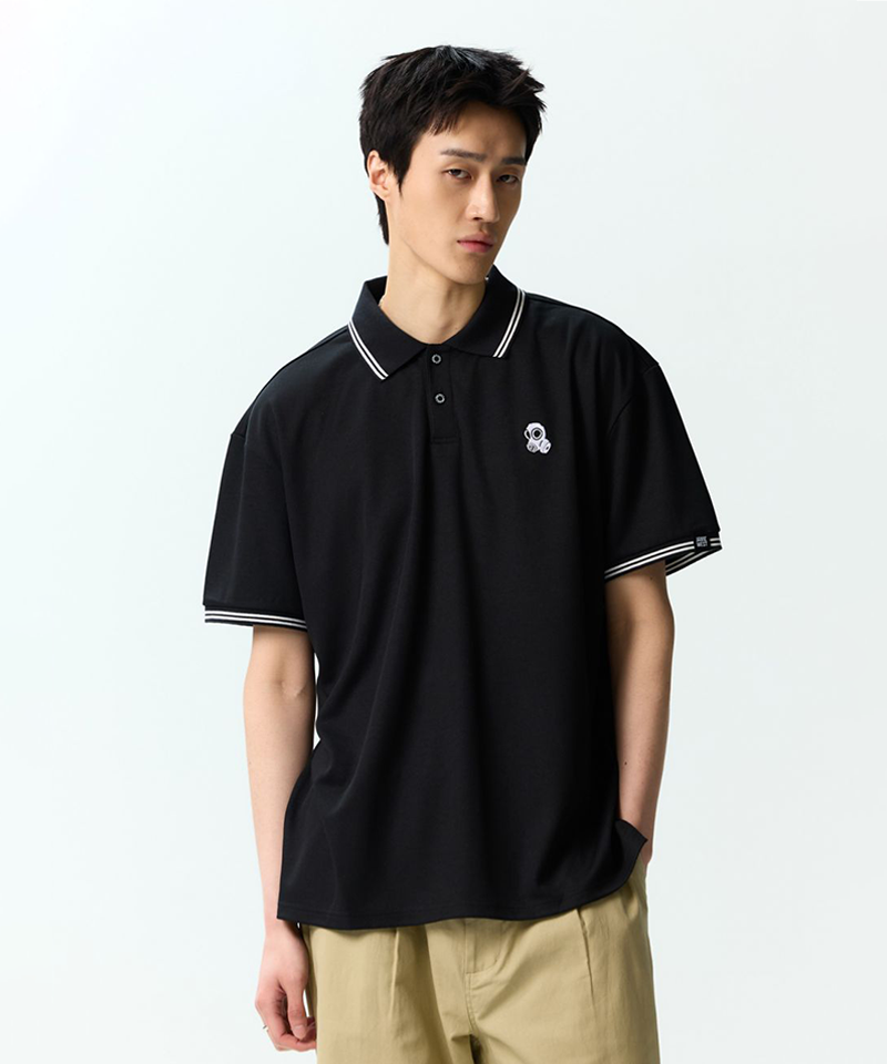 Jamie West Nick Stripe Collar Point Essential P-Shirts - Black