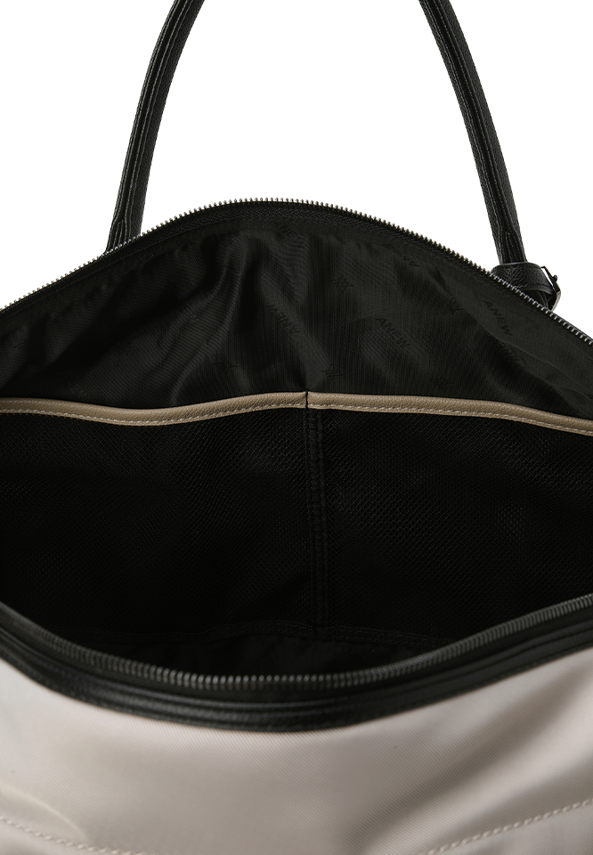 Unisex Fabric Mix Boston Bag - Beige