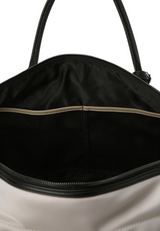 Unisex Fabric Mix Boston Bag - Beige