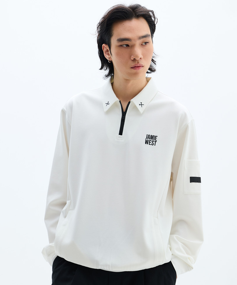 Jamie West Essential Collar Point Half Zip-up Sweatshirts -White