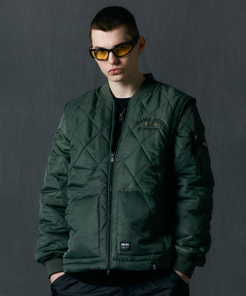 Jamie West Lettering Quilted Detachable Jumper - Green