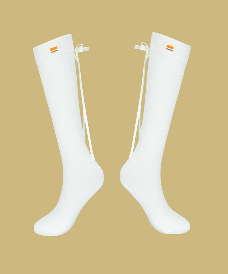 Orange Label Ribbon Point Knee Socks - 2 Colors