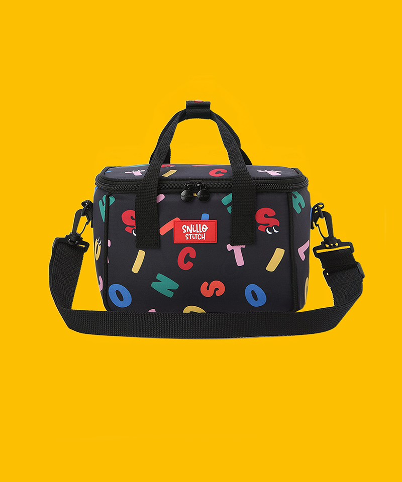 Lunch Cooler Bag Shoulder Strap Alphabet - Black