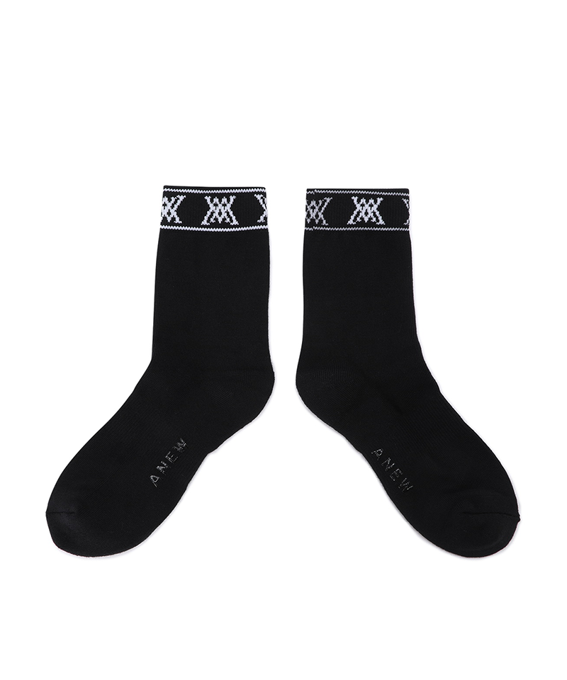 Men's Stripe Logo Middle Socks - Black
