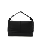 ANEW black nylon shoulder bag with leather trim, back view