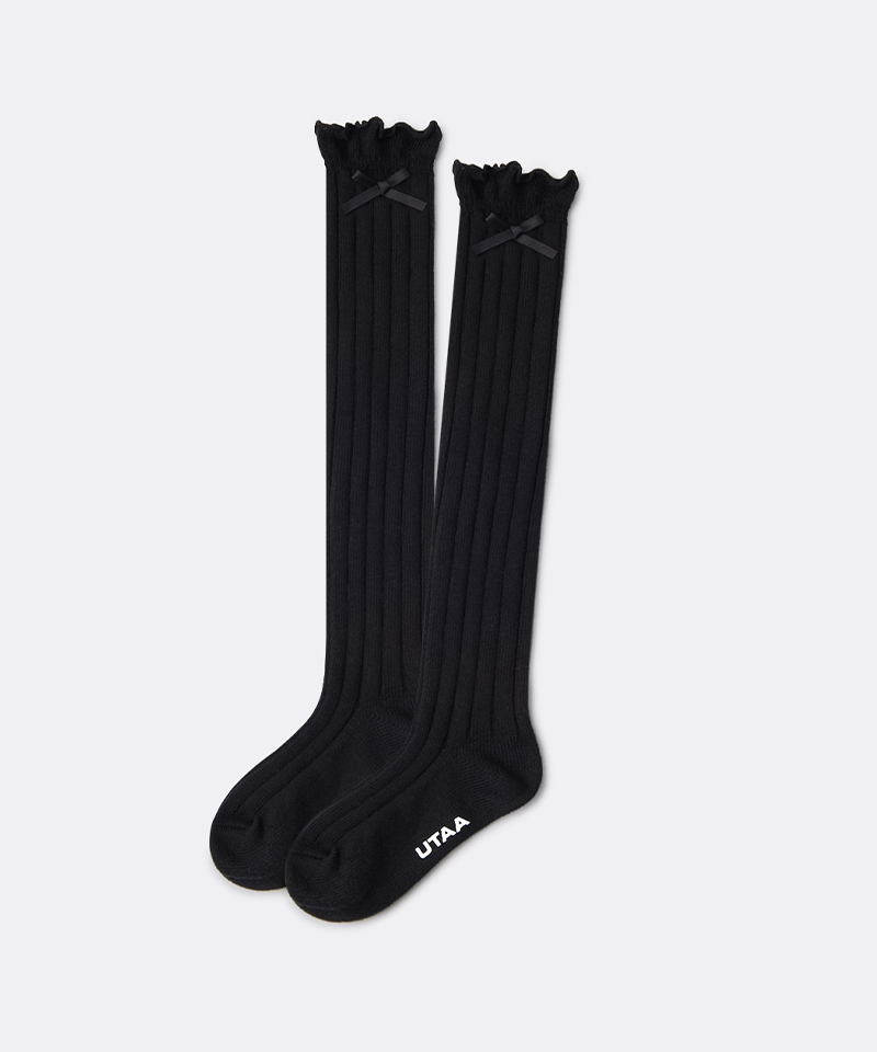 UTAA Women's Laurel Frill Ribbon Knee Socks - Black