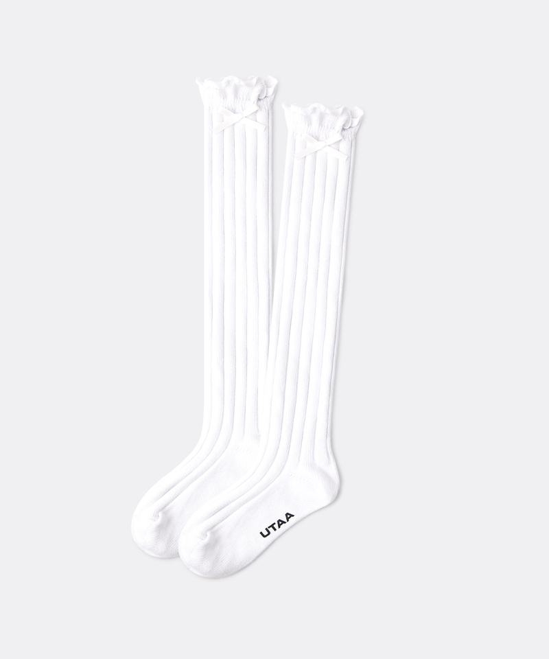 UTAA Women's Laurel Frill Ribbon Knee Socks - White