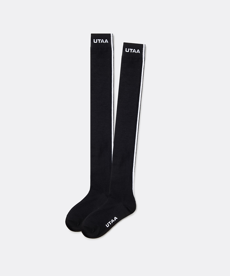 UTAA Women's Muted Shade Color Line Over Knee Socks - Black