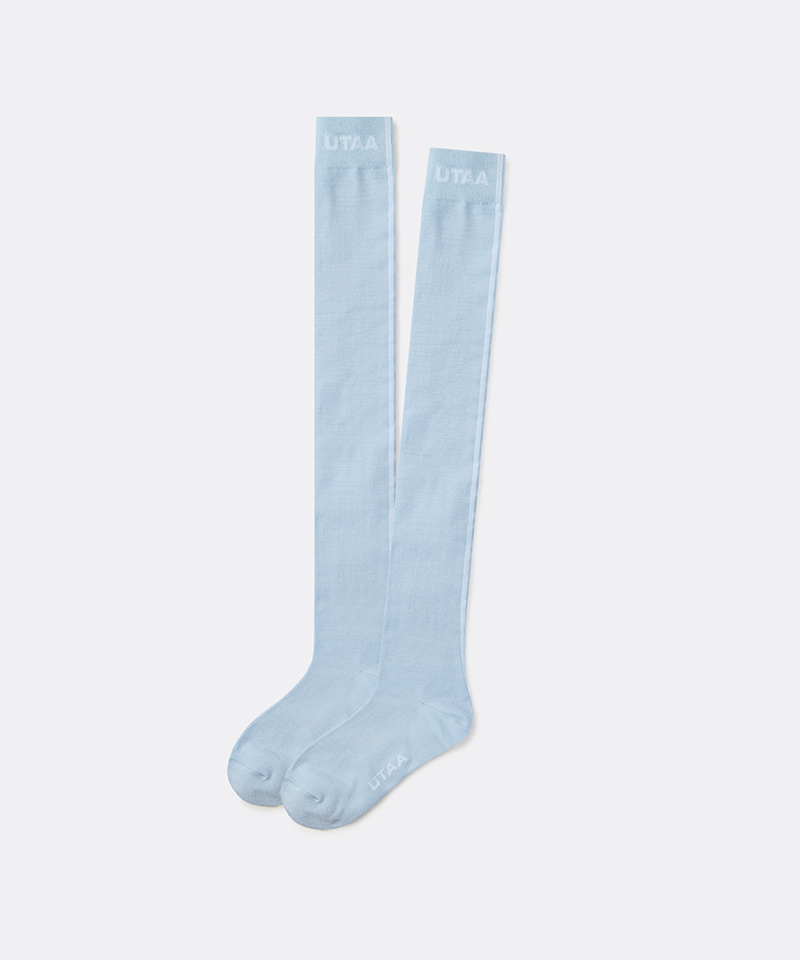 UTAA Women's Muted Shade Color Line Over Knee Socks - Sky Blue