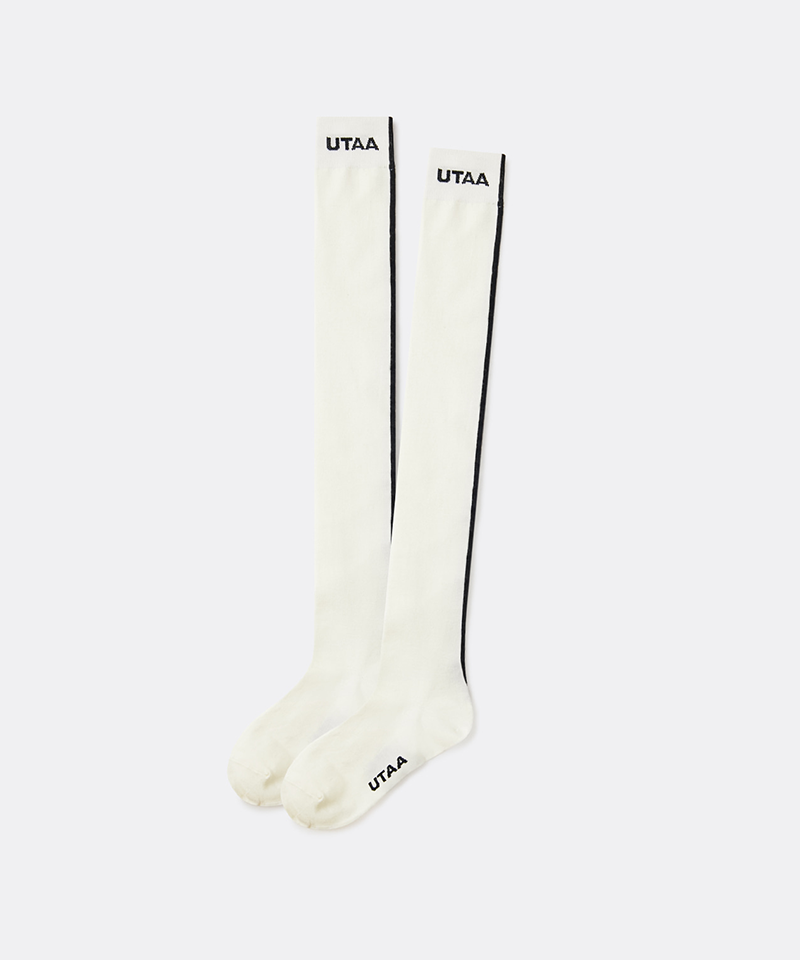 UTAA Women's Muted Shade Color Line Over Knee Socks - White