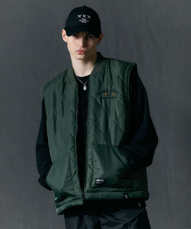 Jamie West Lettering Quilted Detachable Jumper - Green