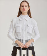 Onted Pocket Solid See-through Shirt - White