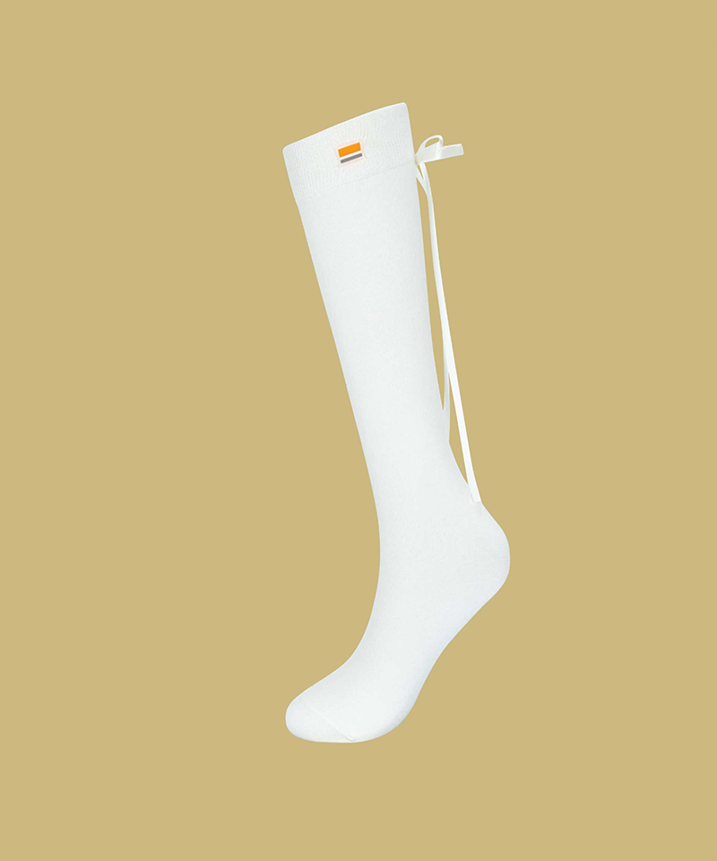 Orange Label Ribbon Point Knee Socks - 2 Colors