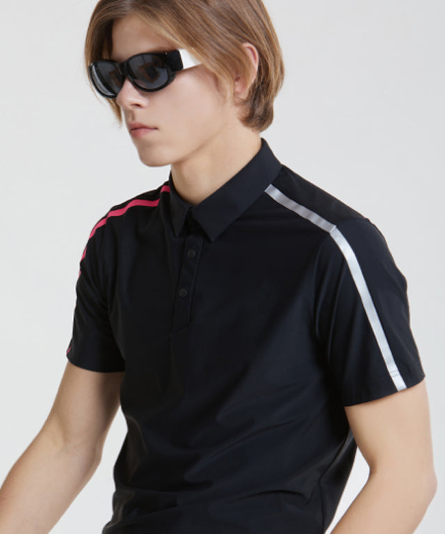 Euro Shoulder Collar T-Shirt - Black