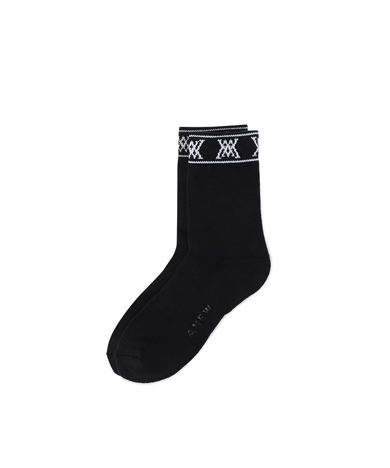 Men's Stripe Logo Middle Socks - Black