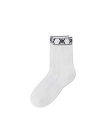 Men's Stripe Logo Middle Socks - White
