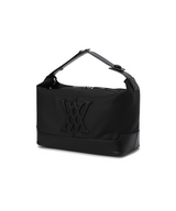 ANEW black shoulder bag showing side profile, zip closure, and structured leather base