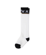 ANEW white knee-high sock with black logo cuff and contrast heel