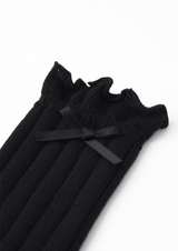 UTAA Women's Laurel Frill Ribbon Knee Socks - Black
