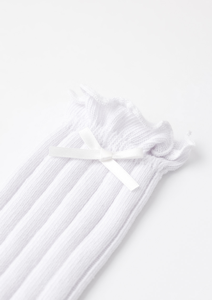 UTAA Women's Laurel Frill Ribbon Knee Socks - White
