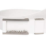 Castelbajac Men's Embossed Buckle Belt - White