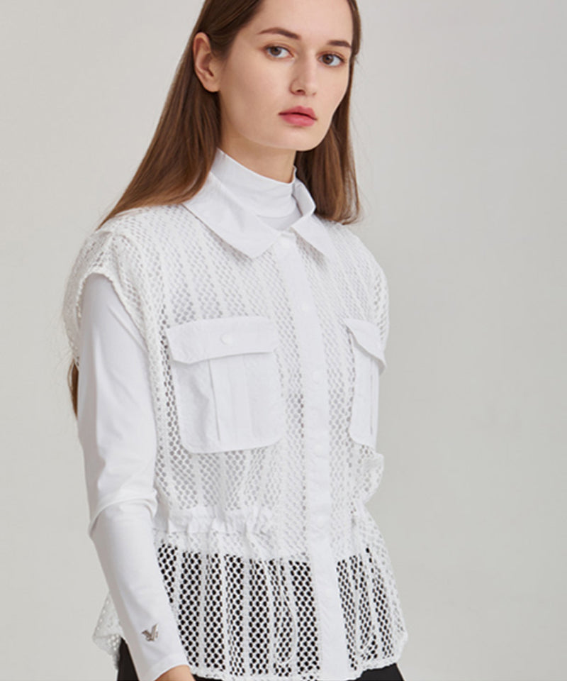 Onted Pocket Solid See-through Shirt - White
