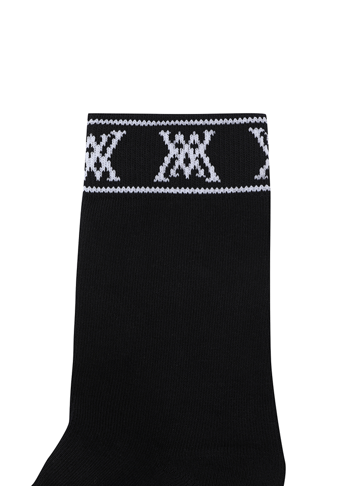 Men's Stripe Logo Middle Socks - Black