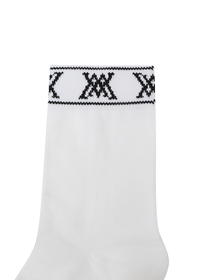 Men's Stripe Logo Middle Socks - White