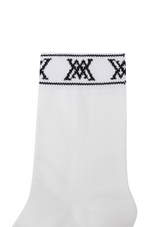 Men's Stripe Logo Middle Socks - White