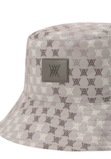 White logo mosaic reversible bucket golf hat, styling view