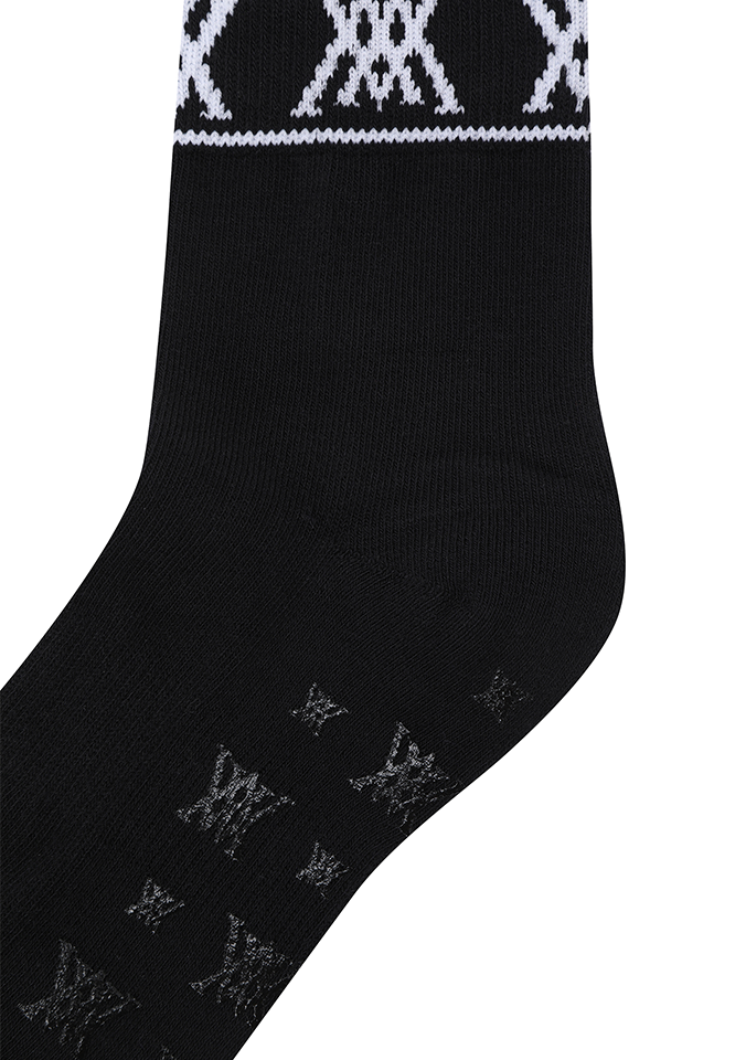 Women's Stripe Logo Middle Socks - Black
