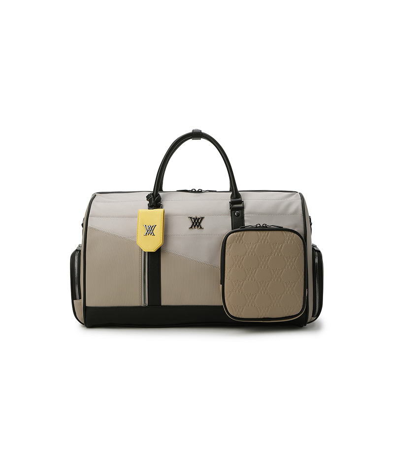 Unisex Fabric Mix Boston Bag - Beige