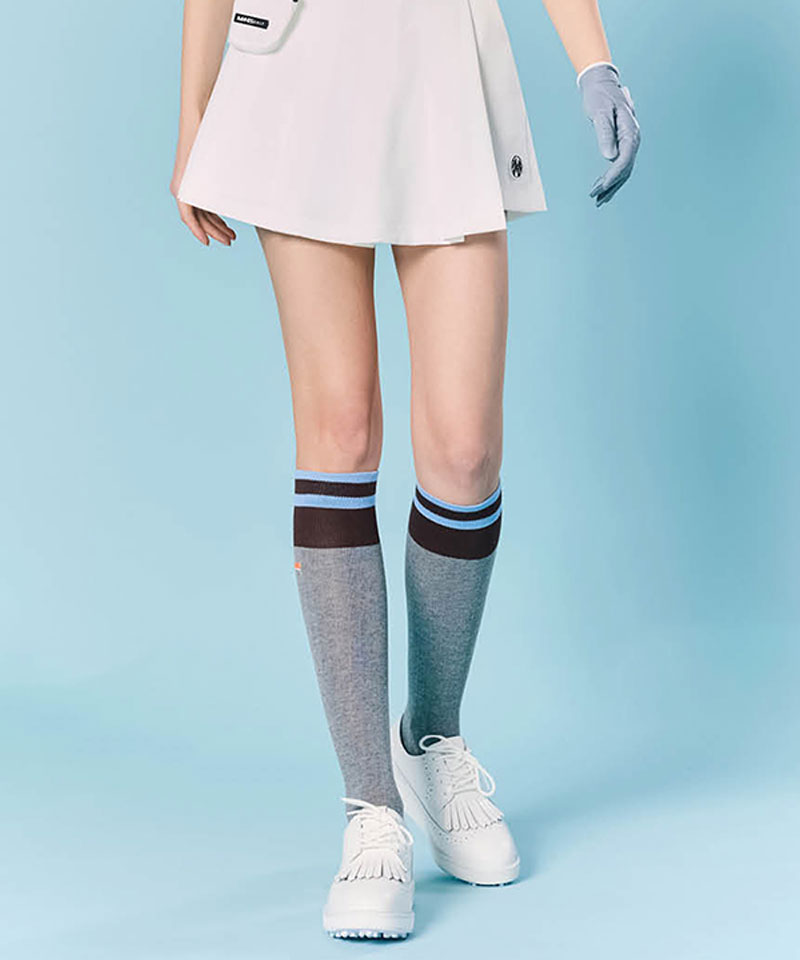 Orange Label Two-Tone Color Blocking Knee Socks - Gray