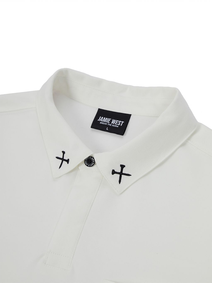 Jamie West Woven Pocket Point Collar T-Shirts - White