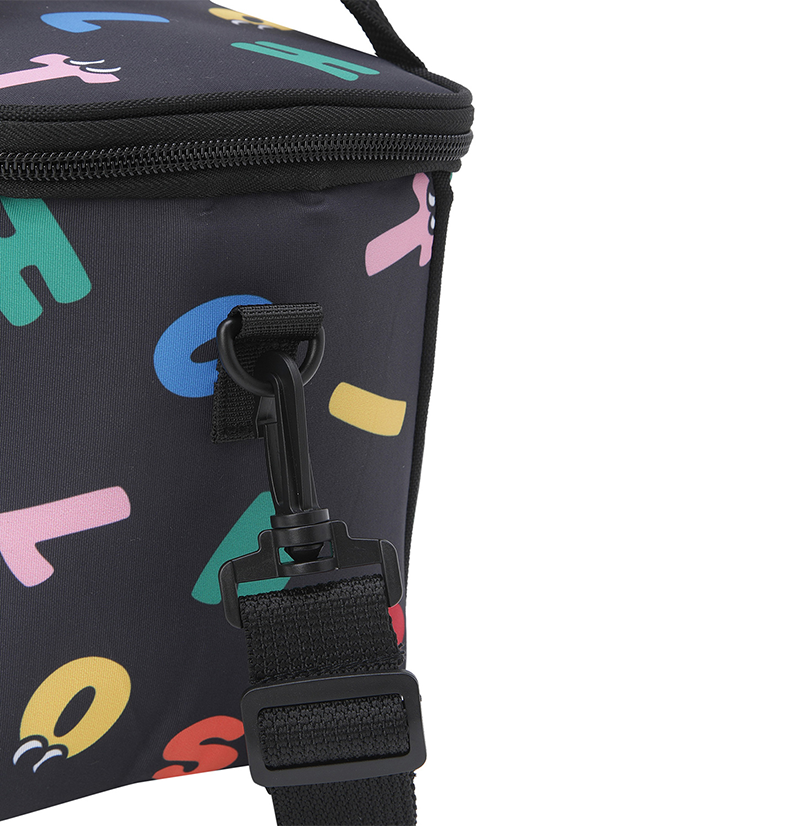 Lunch Cooler Bag Shoulder Strap Alphabet - Black