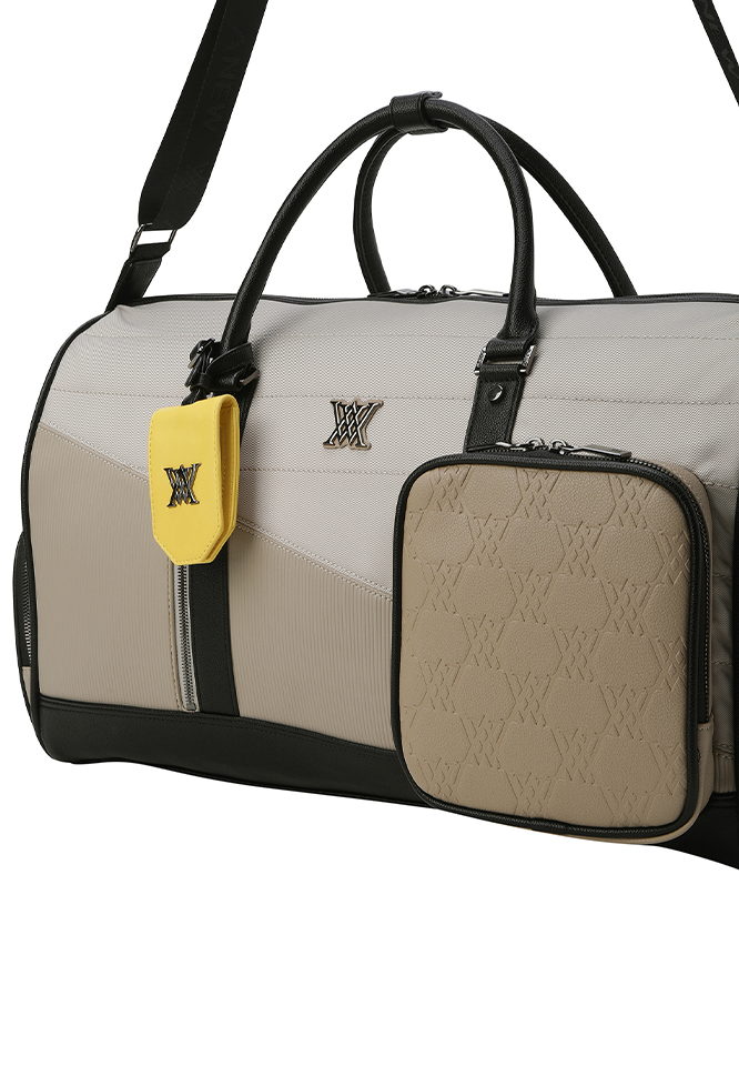Unisex Fabric Mix Boston Bag - Beige