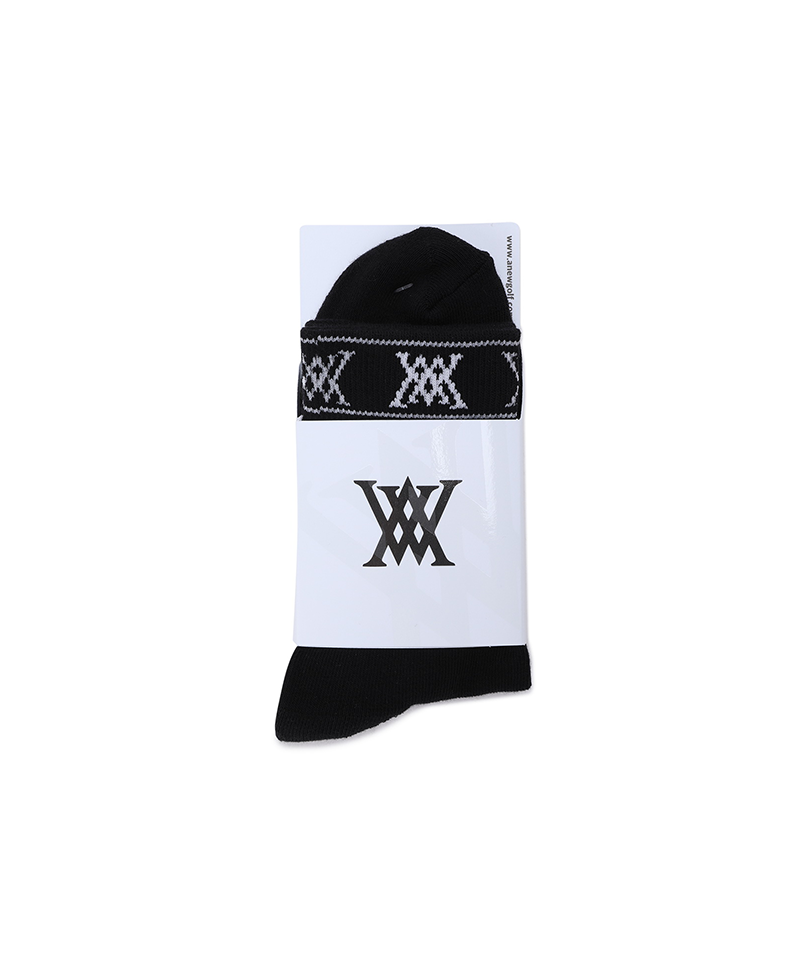 Men's Stripe Logo Middle Socks - Black