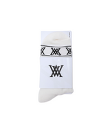 Men's Stripe Logo Middle Socks - White