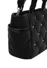 Black twinkle quilted golf tote bag, fabric detail
