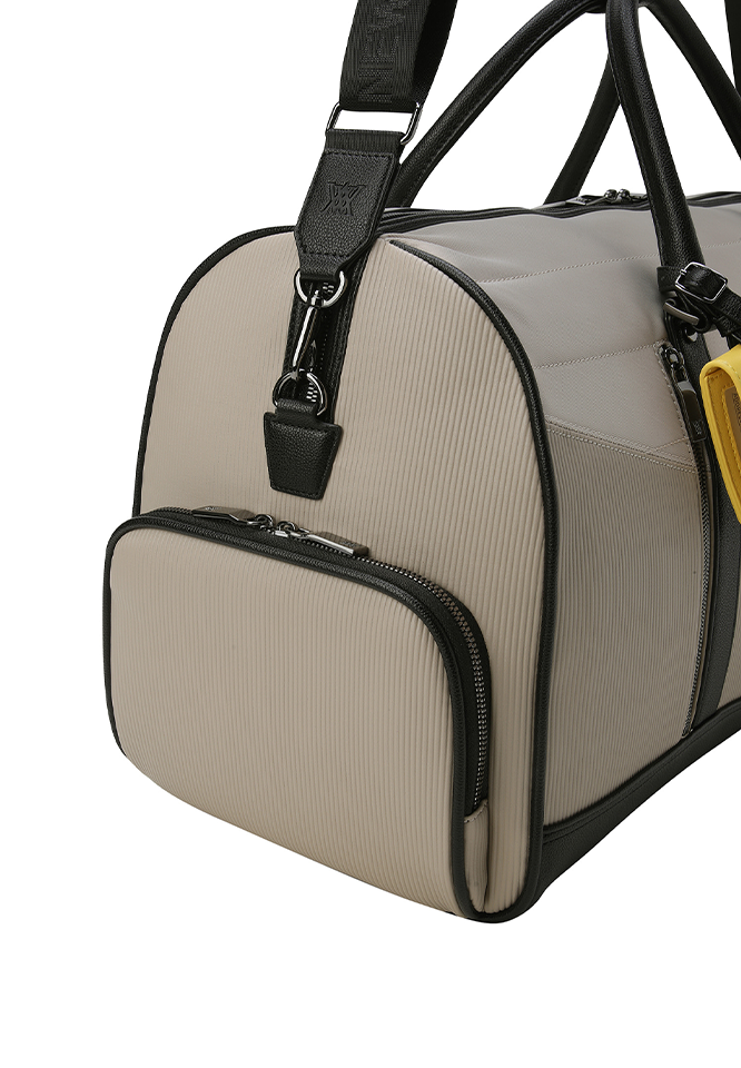Unisex Fabric Mix Boston Bag - Beige