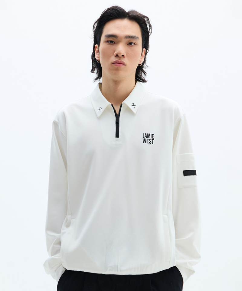 Jamie West Essential Collar Point Half Zip-up Sweatshirts -White