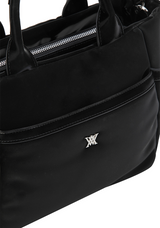 Black twinkle quilted golf tote bag, close-up detail